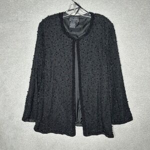 Cote D Azure Evening Beaded Silk Jacket Womens Size XL Black Vintage‎ Y2K Goth